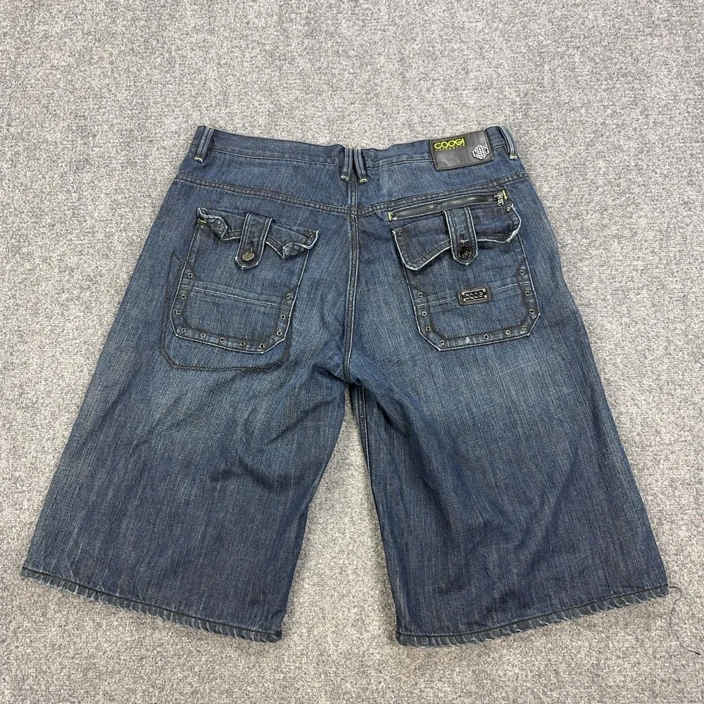 Coogi Shorts Mens 42 Blue Denim Bermuda Relaxed Fit Studded 12 Inseam‎ Pockets